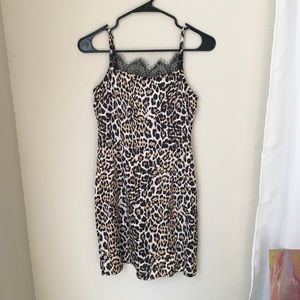 Nasty Gal Leopard Print Lace Trim Satin Cami Dress - Leopard Print - US Size 6